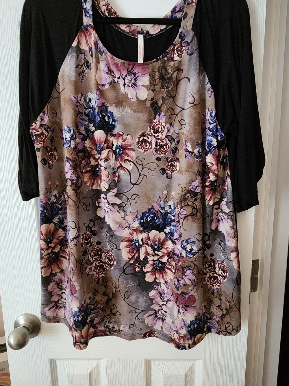 triatria+ Floral Cold-Shoulder Tunic with Black Sleeves